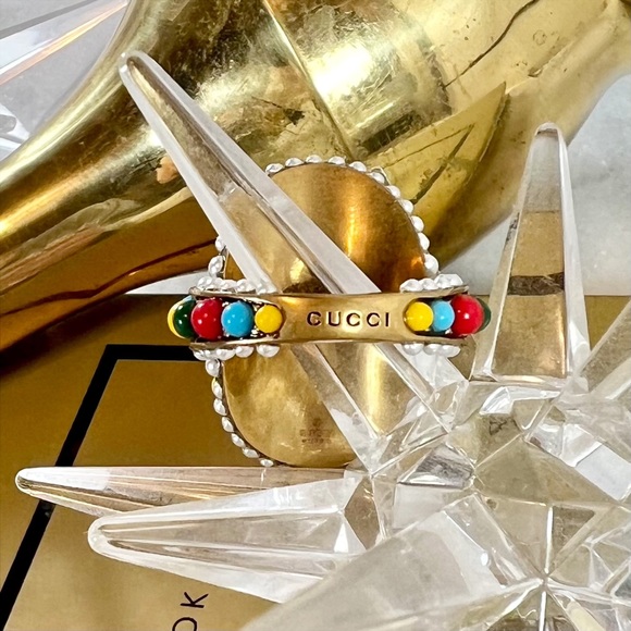 |SOLD| Gucci Pearl, Crystal & Multicolor Bead Embellished Cocktail Ring - Picture 7 of 16